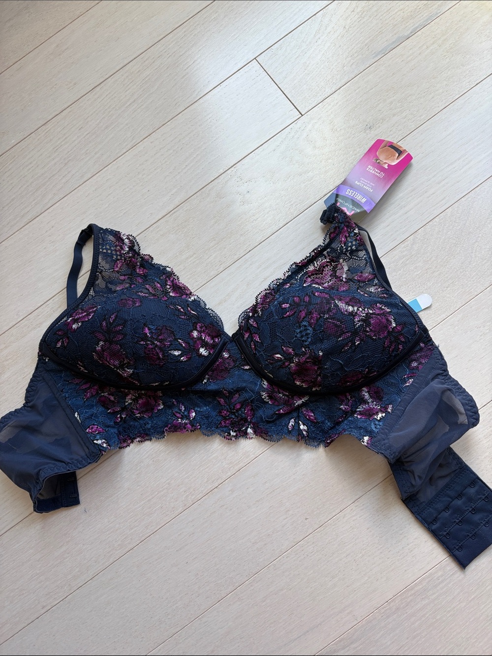 Maidenform Blue  Floral Lace Underwire Bra with Purple Accents